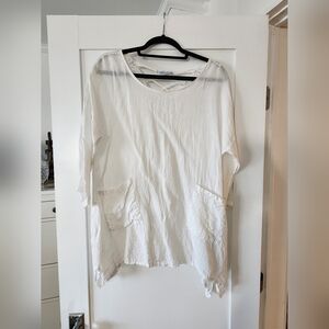 Women's White LINEN Casual Top